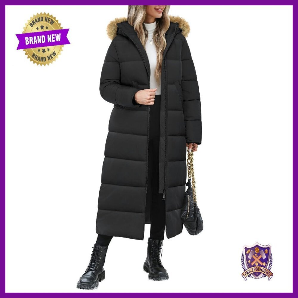 Maxi Length Puffer Coat with Removable Hood, Loose Fit Winter Jacket